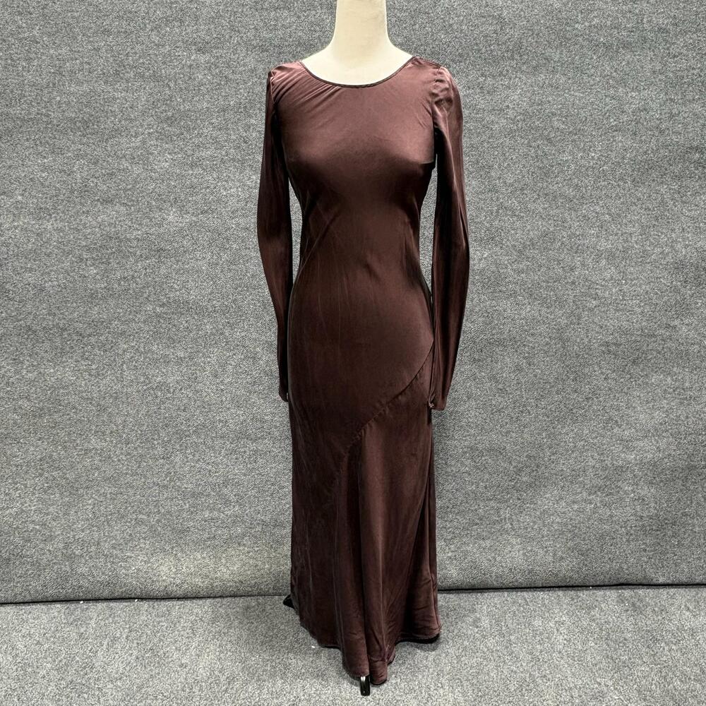 Silk Laundry Dress Womens Small Brown Sienna Silk Satin Backless Maxi Gown Long